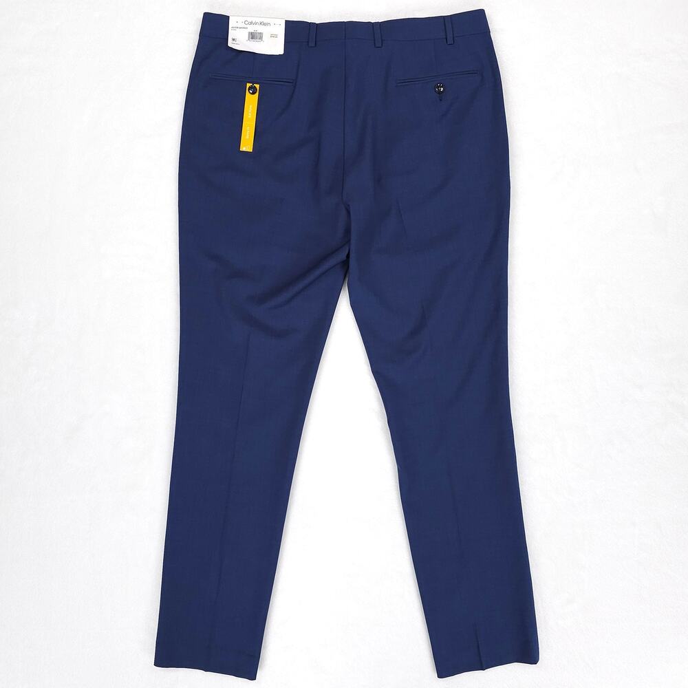 Calvin Klein Mens Skinny Fit Suit Pants 38x32 Blue Solid Stretch Wool Blend NWT - Picture 2 of 8